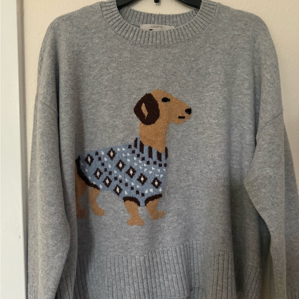 LOFT Gray Sweater with Dachshund Motif
